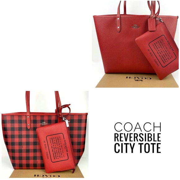 Coach Handbags - 🍒Coach Gingham Reversible City Tote🍒